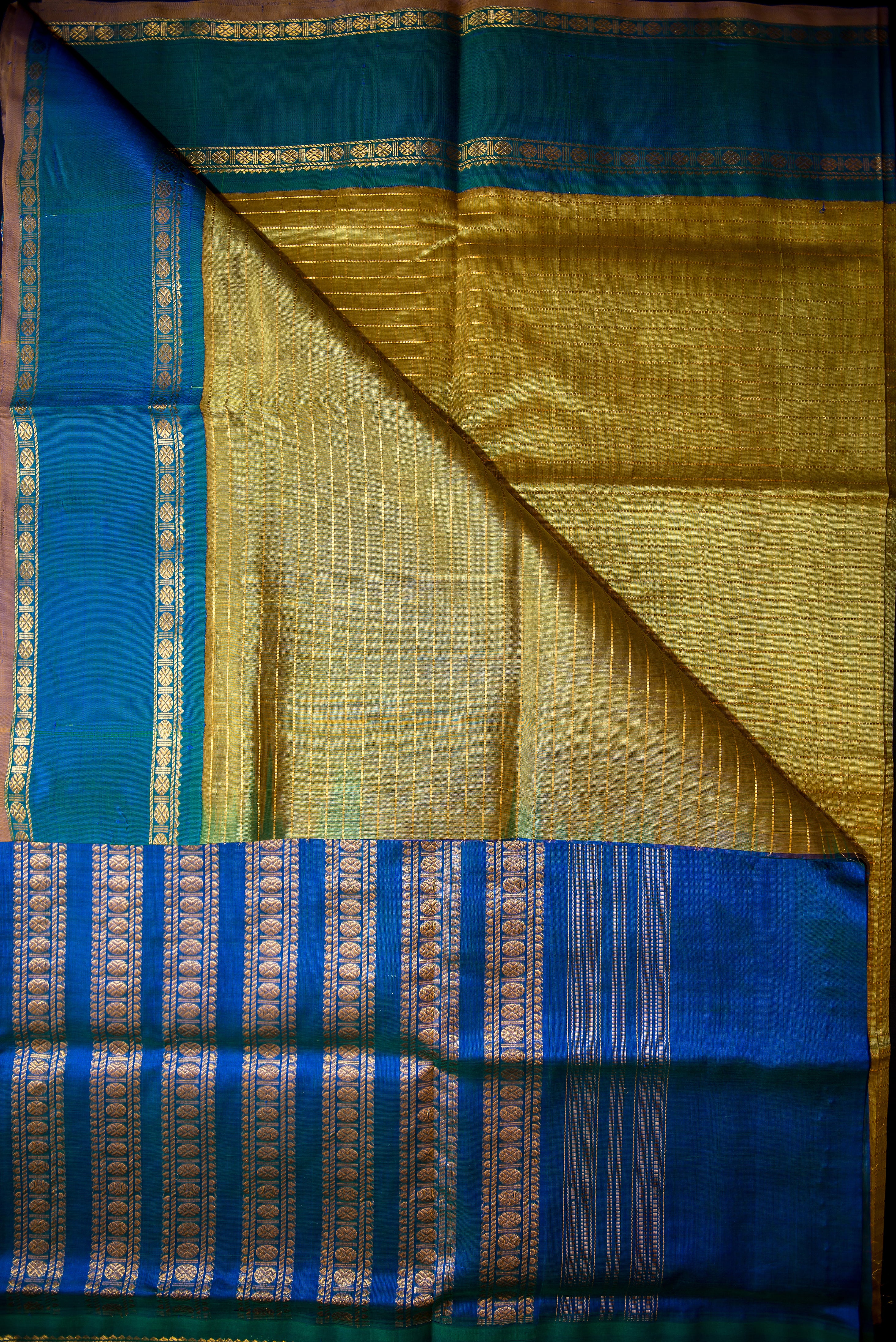 Luminous Golden-Yellow Silk Cotton Saree with a Peacock Pallu