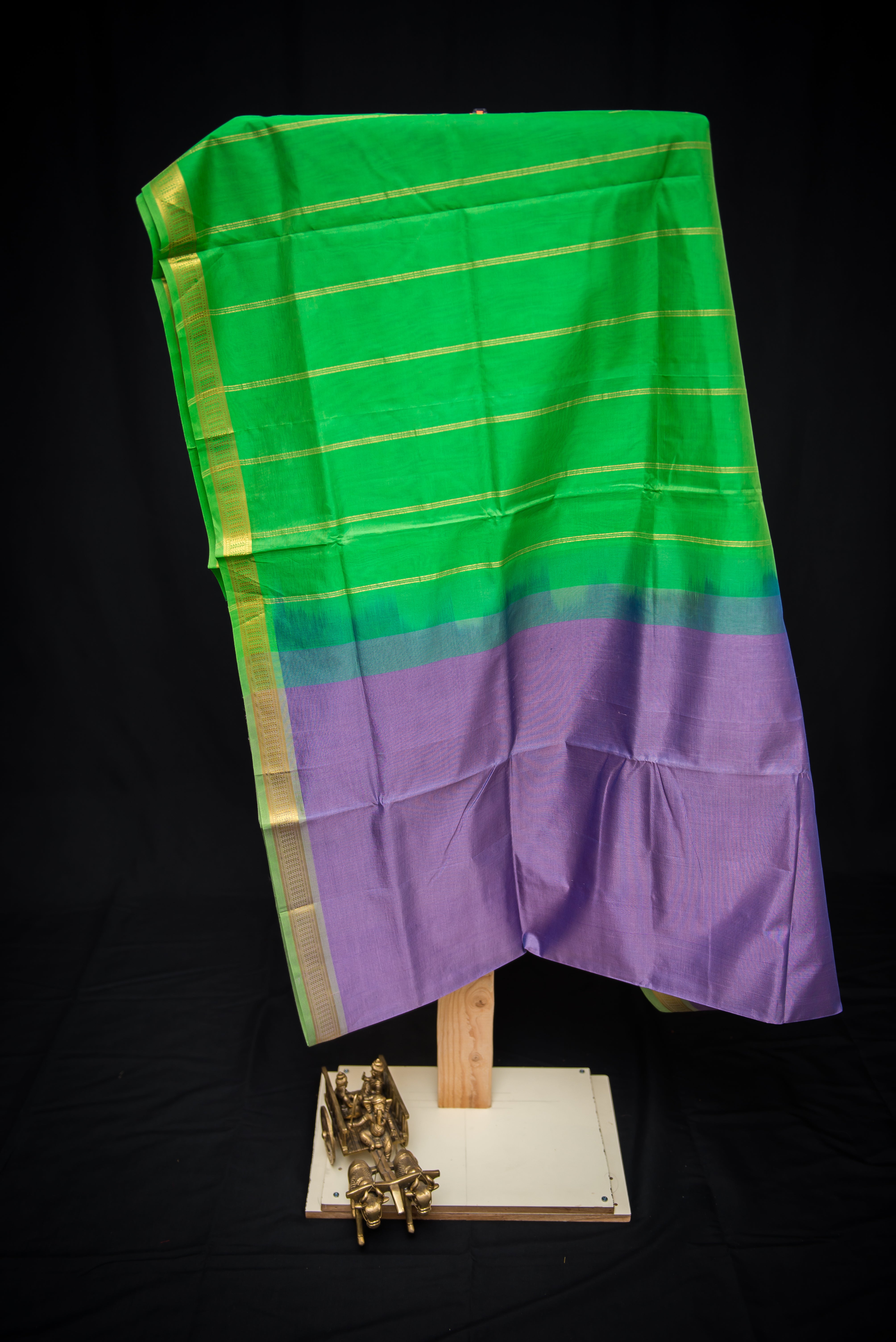 Ombre Green and Lilac Handwoven Silk Cotton Saree