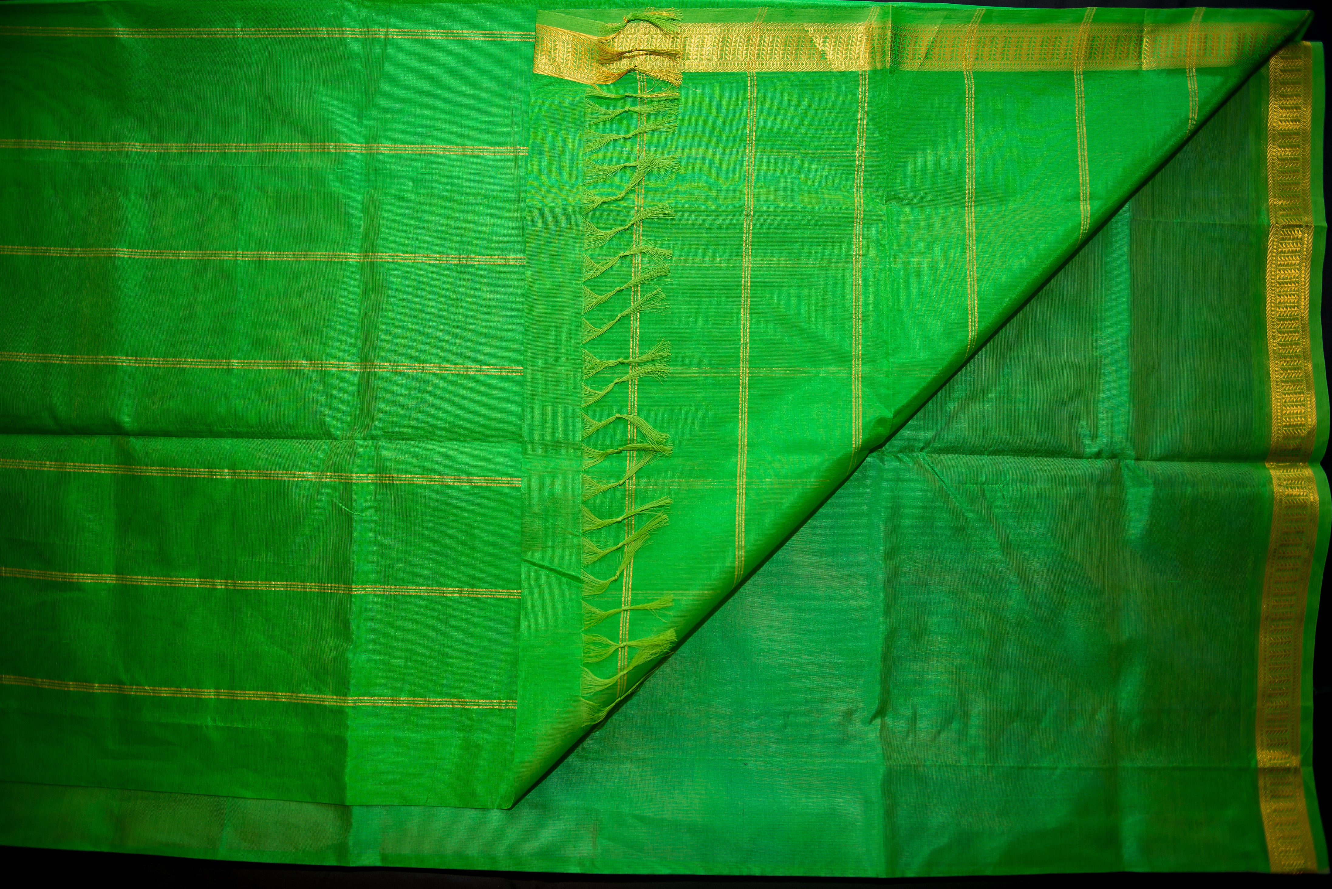 Ombre Green and Lilac Handwoven Silk Cotton Saree
