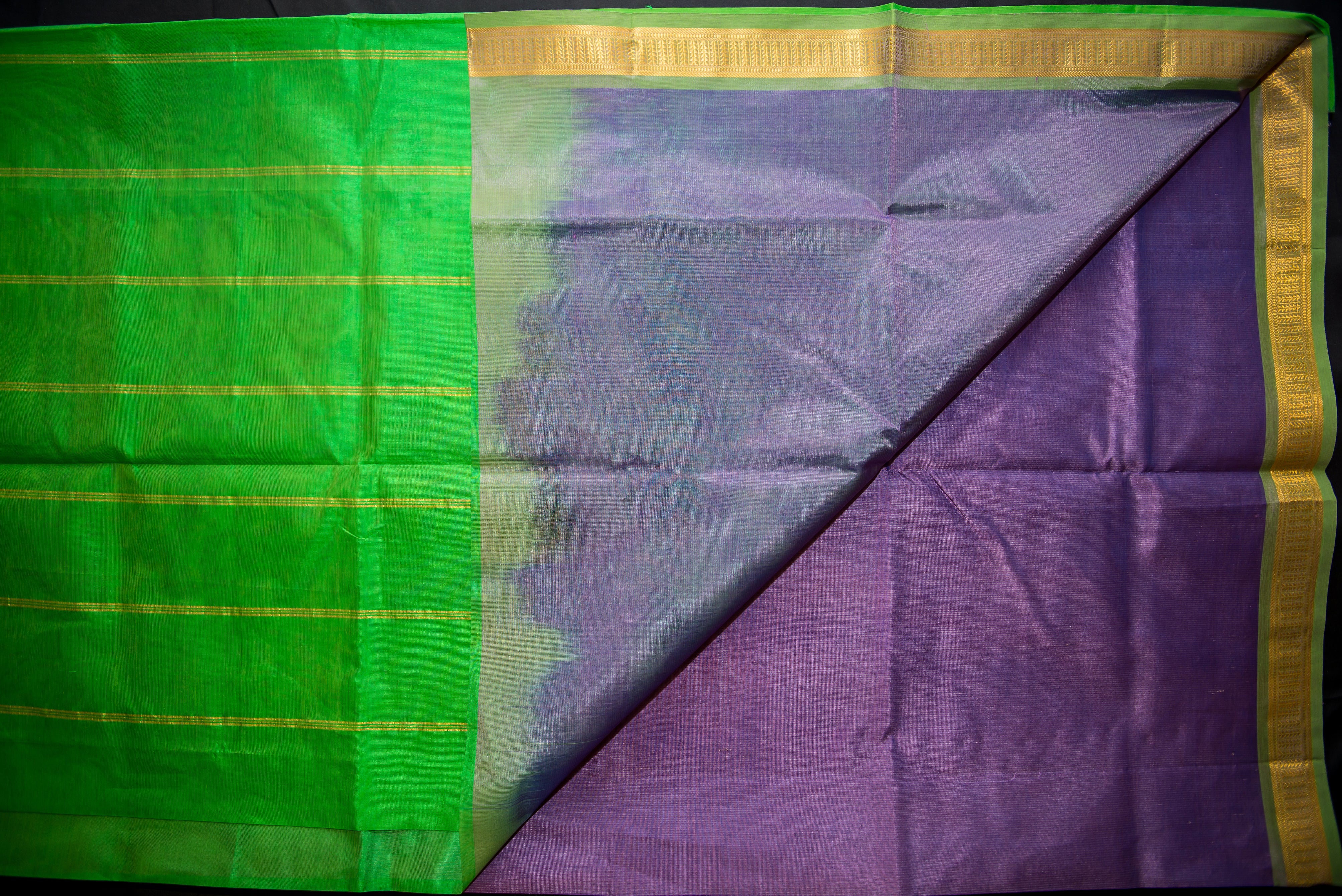 Ombre Green and Lilac Handwoven Silk Cotton Saree