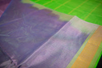 Ombre Green and Lilac Handwoven Silk Cotton Saree