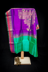 Green and Purple Handwoven Silk Cotton Saree