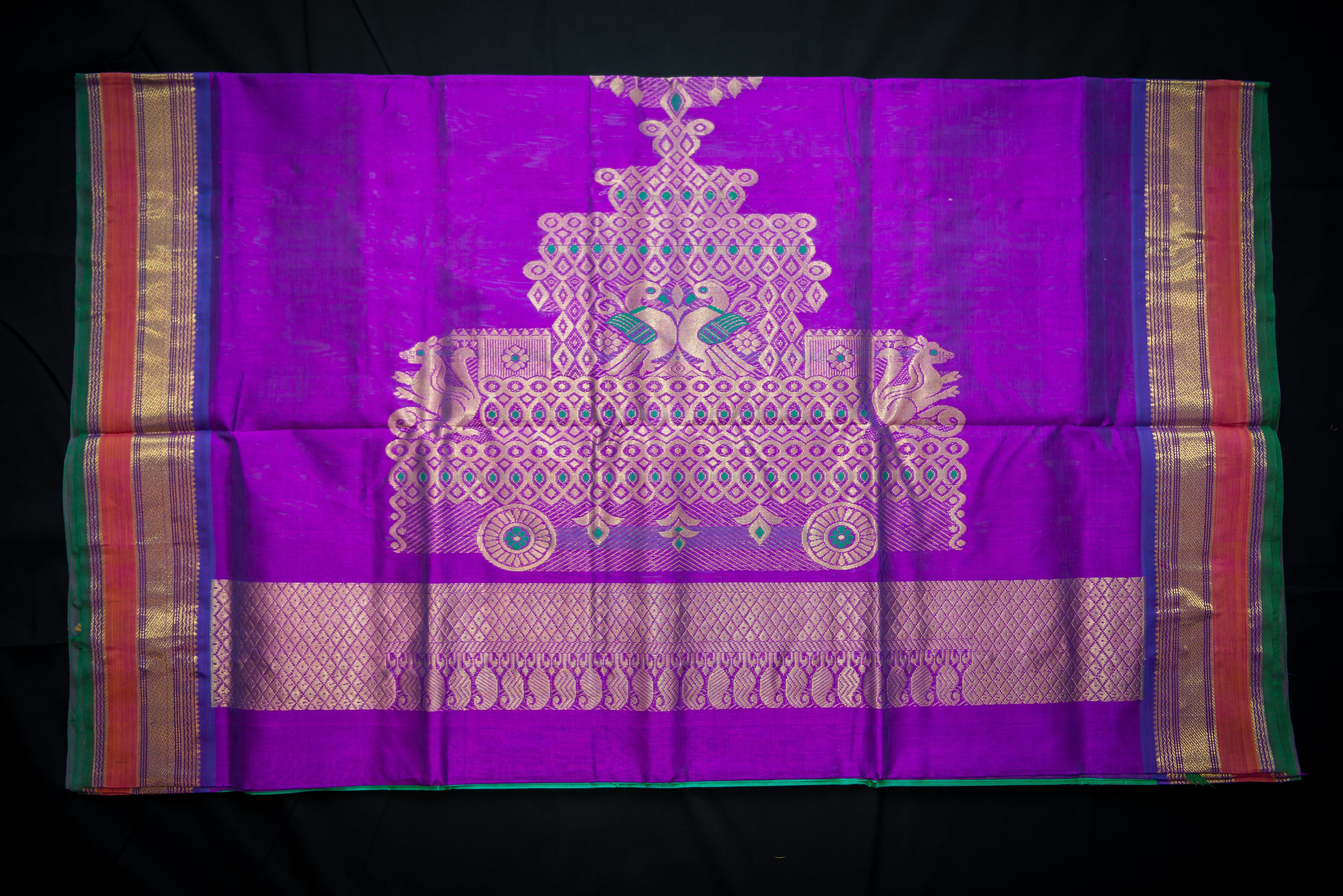Green and Purple Handwoven Silk Cotton Saree