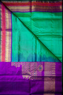 Green and Purple Handwoven Silk Cotton Saree
