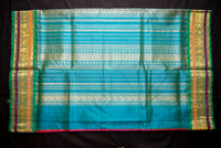 Hot Pink and Teal Handloom Silk Cotton Saree with Grand Zari Pallu