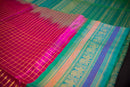Hot Pink and Teal Handloom Silk Cotton Saree with Grand Zari Pallu