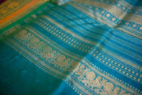 Hot Pink and Teal Handloom Silk Cotton Saree with Grand Zari Pallu