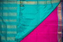 Hot Pink and Teal Handwoven Silk Cotton Saree