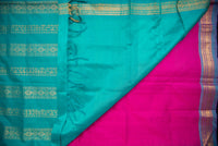 Hot Pink and Teal Handwoven Silk Cotton Saree