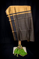 Black Silk Cotton Saree with Gold Zari Checkered Weave