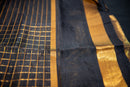 Black Silk Cotton Saree with Gold Zari Checkered Weave