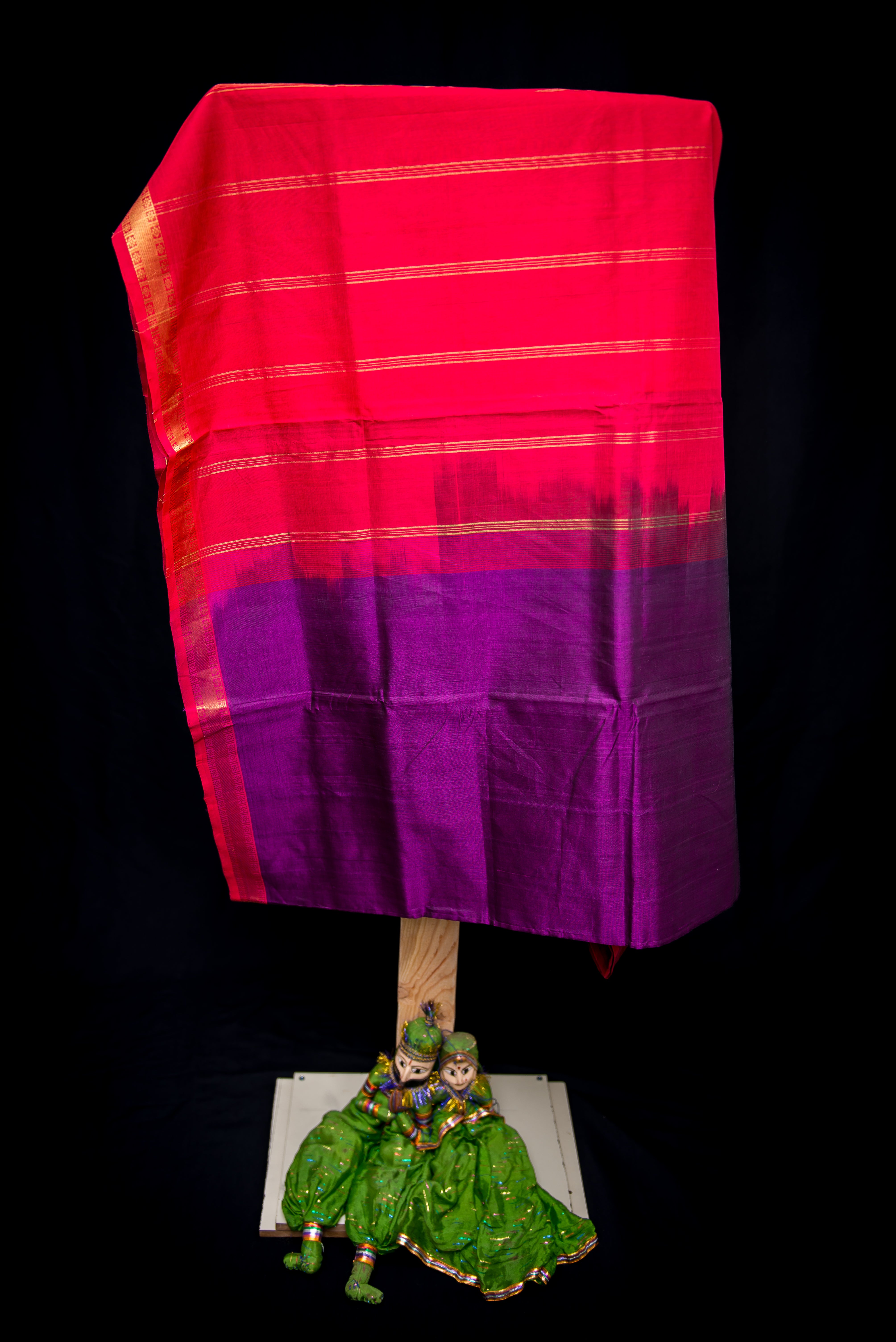 Deep Purple Silk Cotton Saree with a Bright Red Pallu
