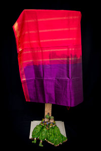 Eggplant Purple Silk Cotton Saree with Contrasting Red Pallu