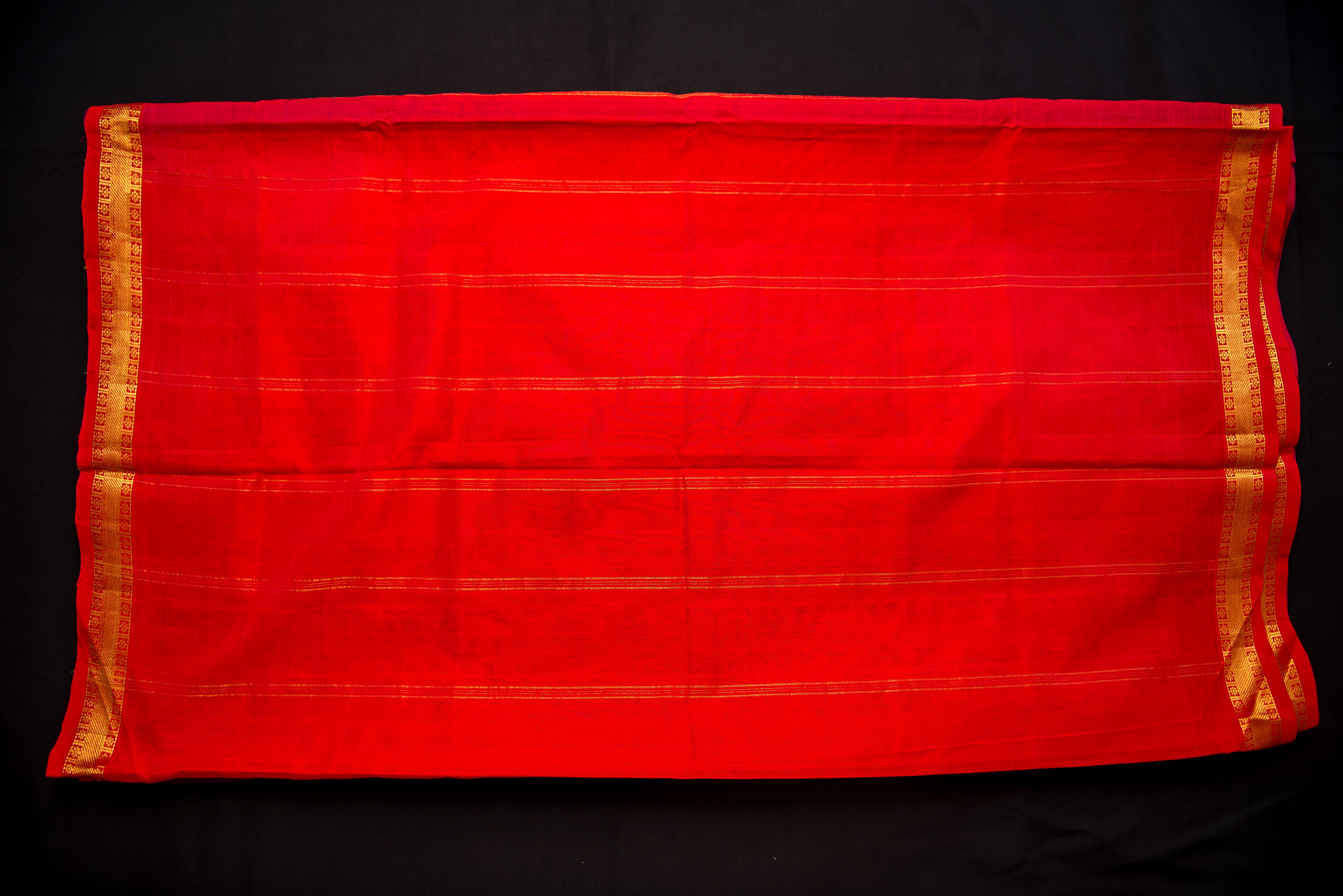 Deep Purple Silk Cotton Saree with a Bright Red Pallu