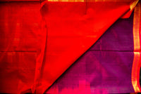 Deep Purple Silk Cotton Saree with a Bright Red Pallu