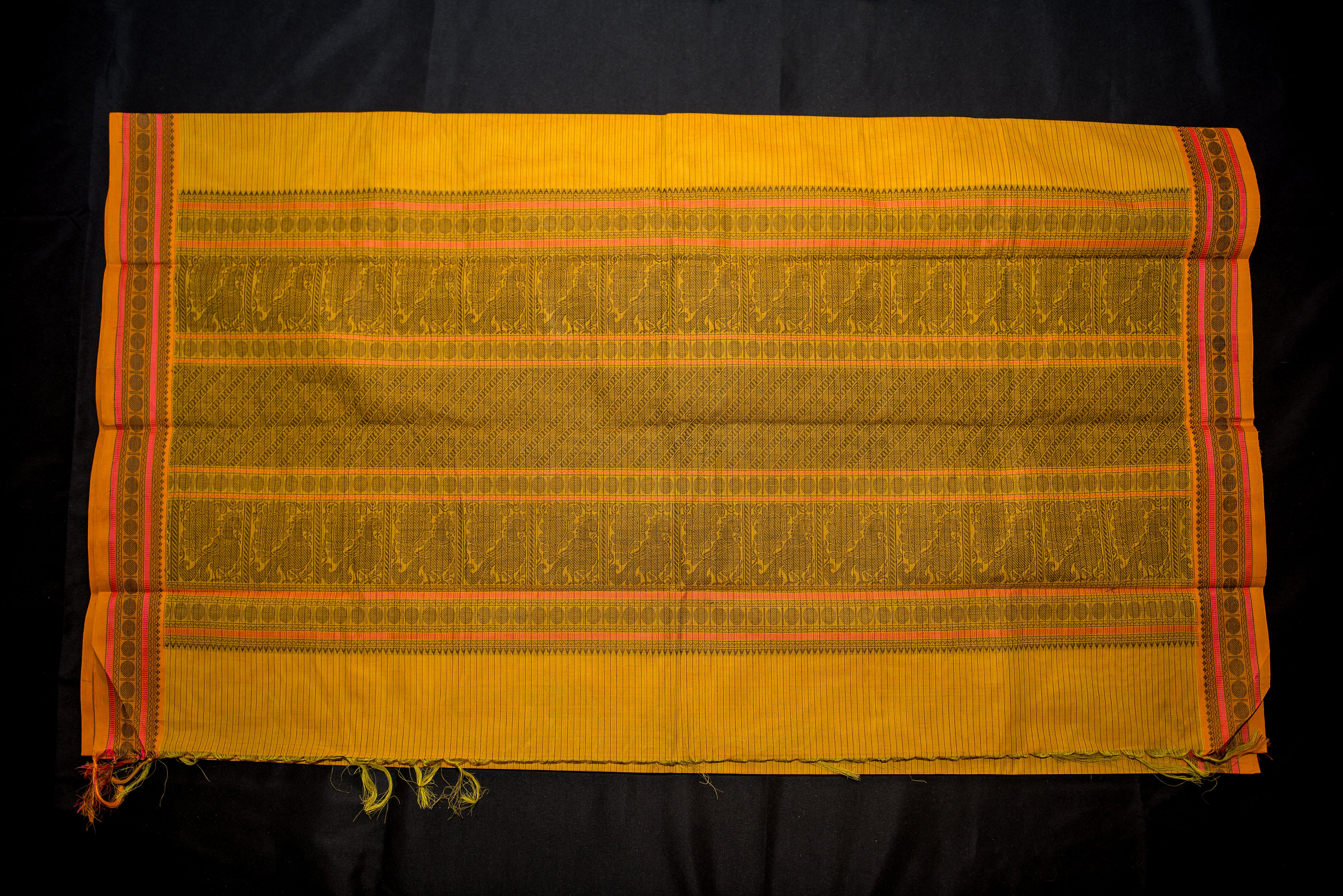 Vibrant Yellow Kanchi Cotton Threadwork Saree