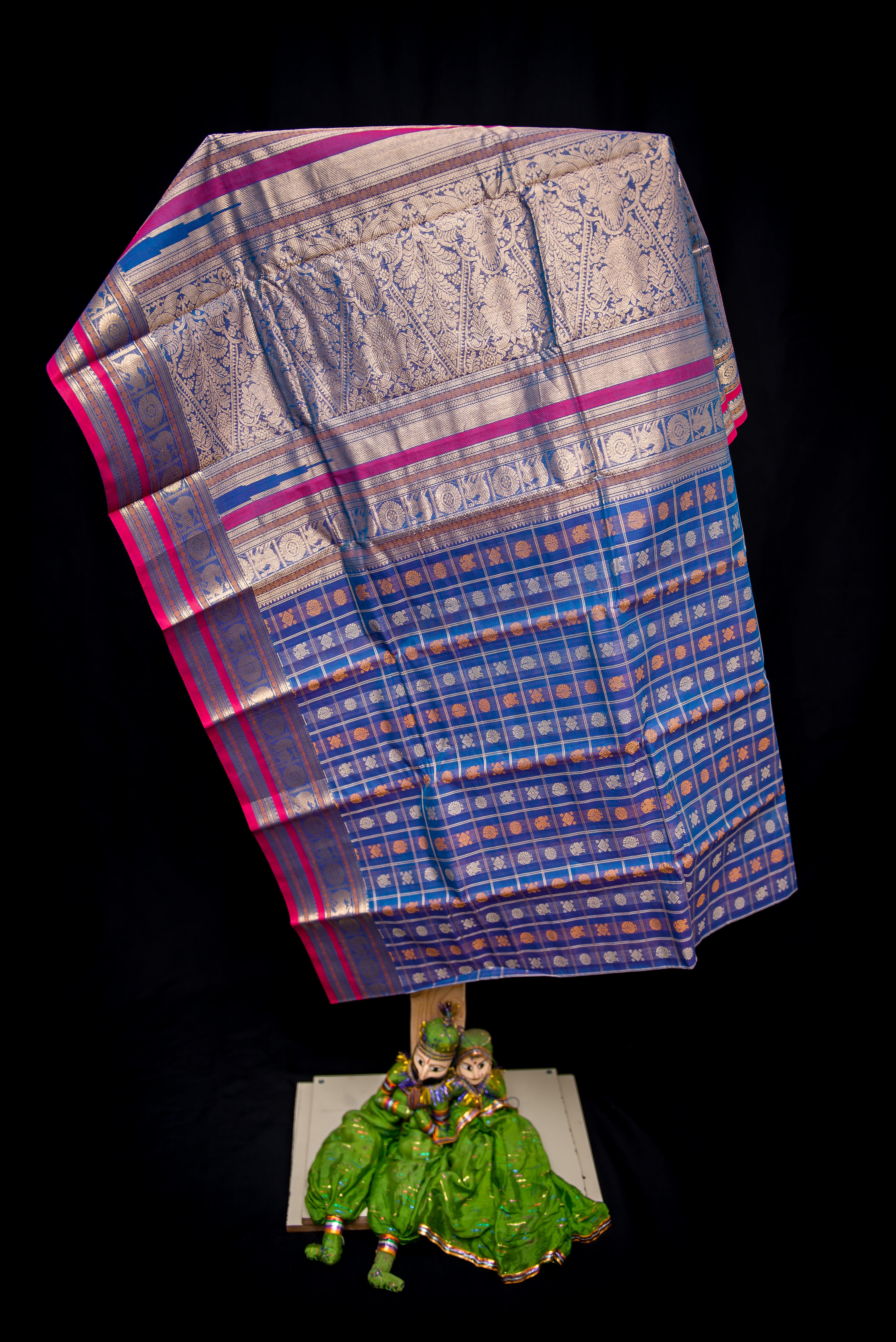 Royal Blue Kanchi Cotton Saree with an Intricate Brocade Pallu
