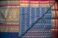 Royal Blue Kanchi Cotton Saree with an Intricate Brocade Pallu