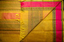Yellow Kanchi Cotton Threadwork Saree with Black and Pink  Pallu