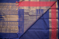 Blue Handwoven Kanchi Cotton Saree With Gold Pallu