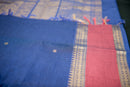 Blue Handwoven Kanchi Cotton Saree With Gold Pallu