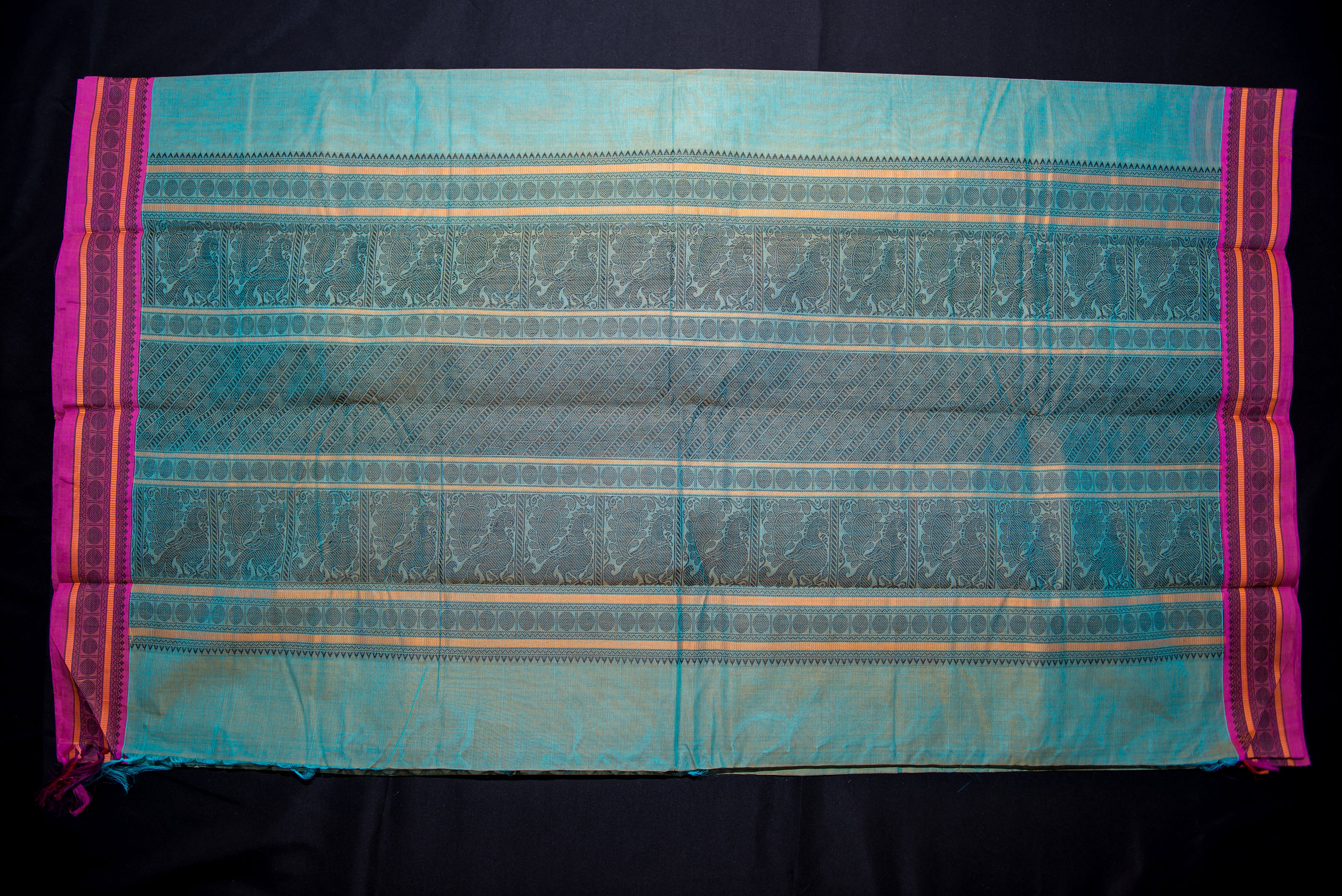 Artistic Seafoam Green Kanchi Cotton Threadwork Saree
