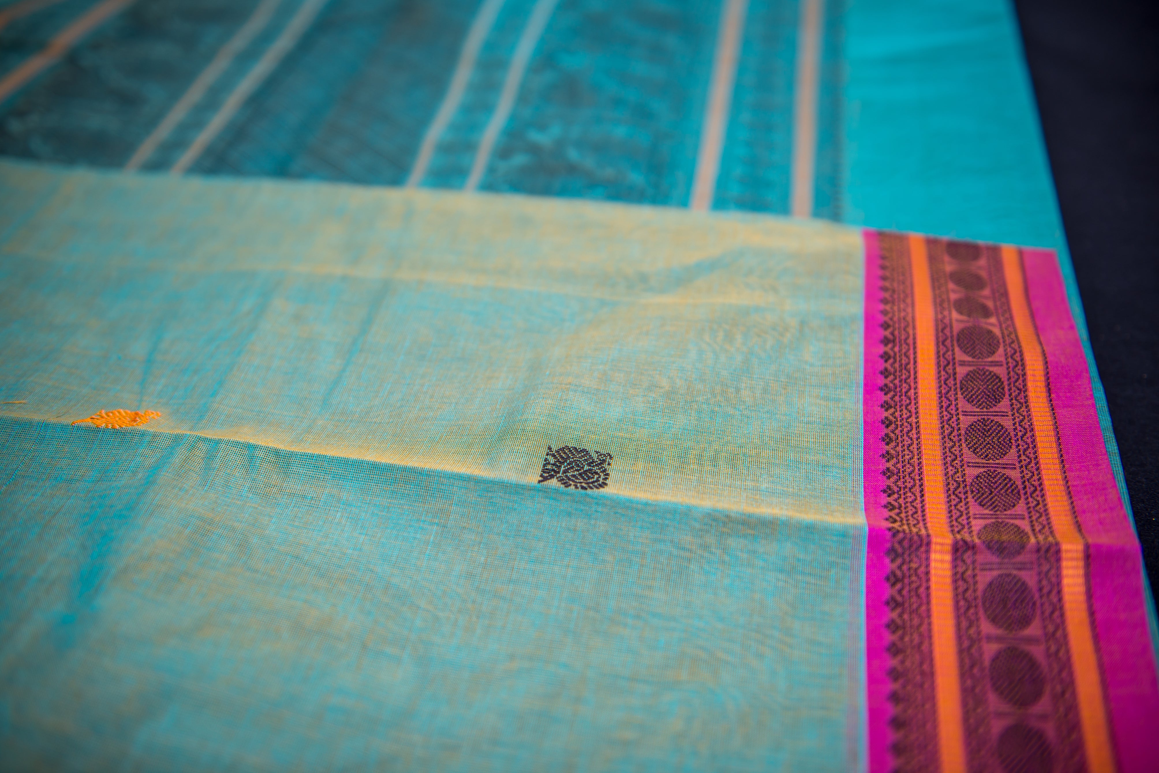 Artistic Seafoam Green Kanchi Cotton Threadwork Saree