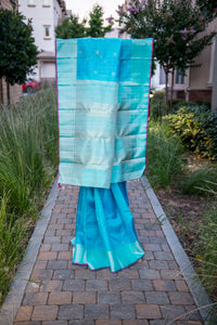 Lustrous Blue Pure Handwoven Silk Saree