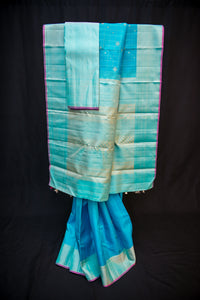 Lustrous Blue Pure Handwoven Silk Saree