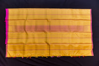Sunny Yellow Pure Threadwork Silk Saree with Fuchsia buttas