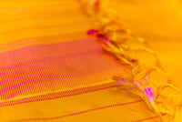 Sunny Yellow Pure Threadwork Silk Saree with Fuchsia buttas