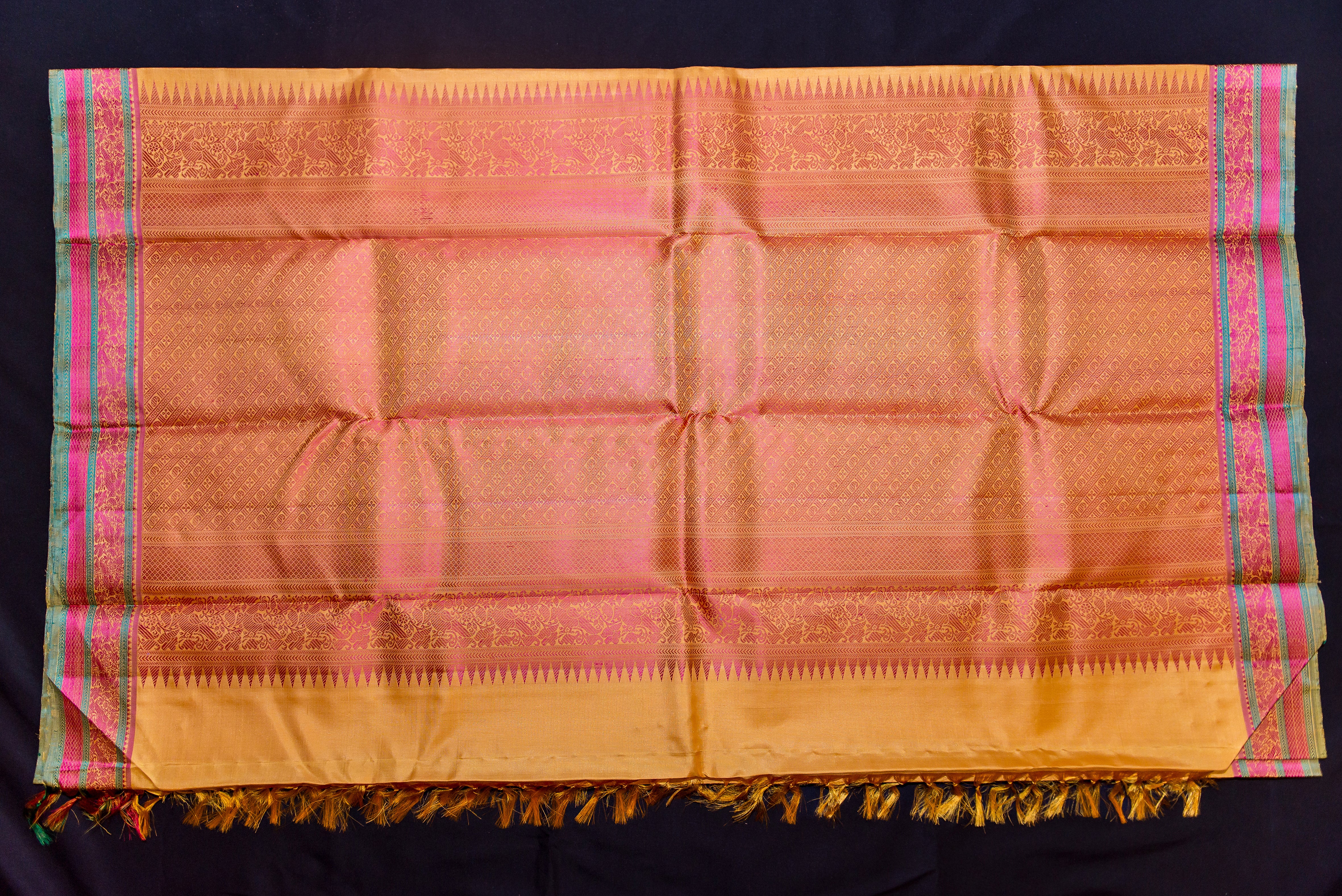 Auspicious Golden-Yellow Threadwork Pure Silk Saree