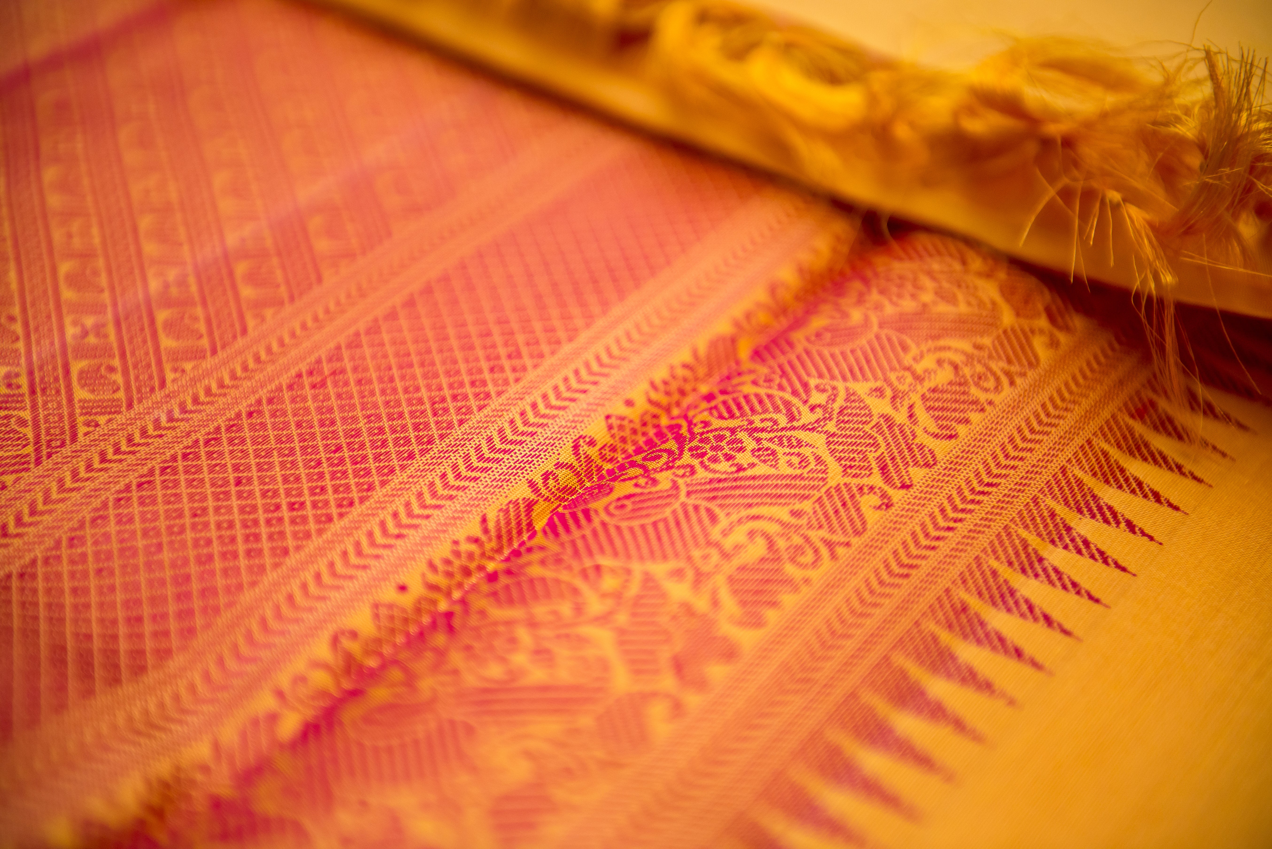 Auspicious Golden-Yellow Threadwork Pure Silk Saree