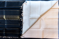 Cream Pure Silk Saree with Black Zari Pallu