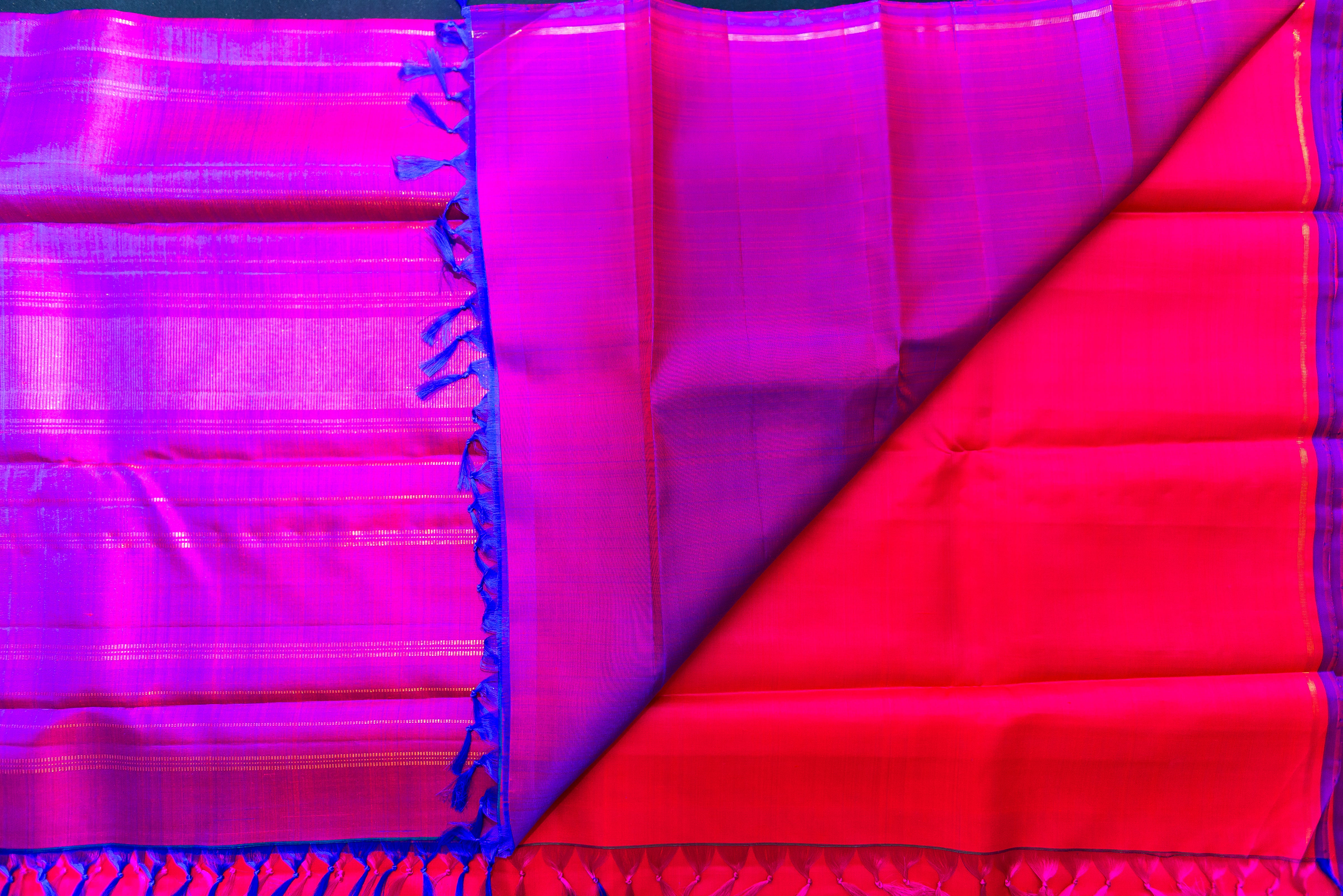 Electrifying Pink Pure Silk Saree with Contrast Purple Pallu