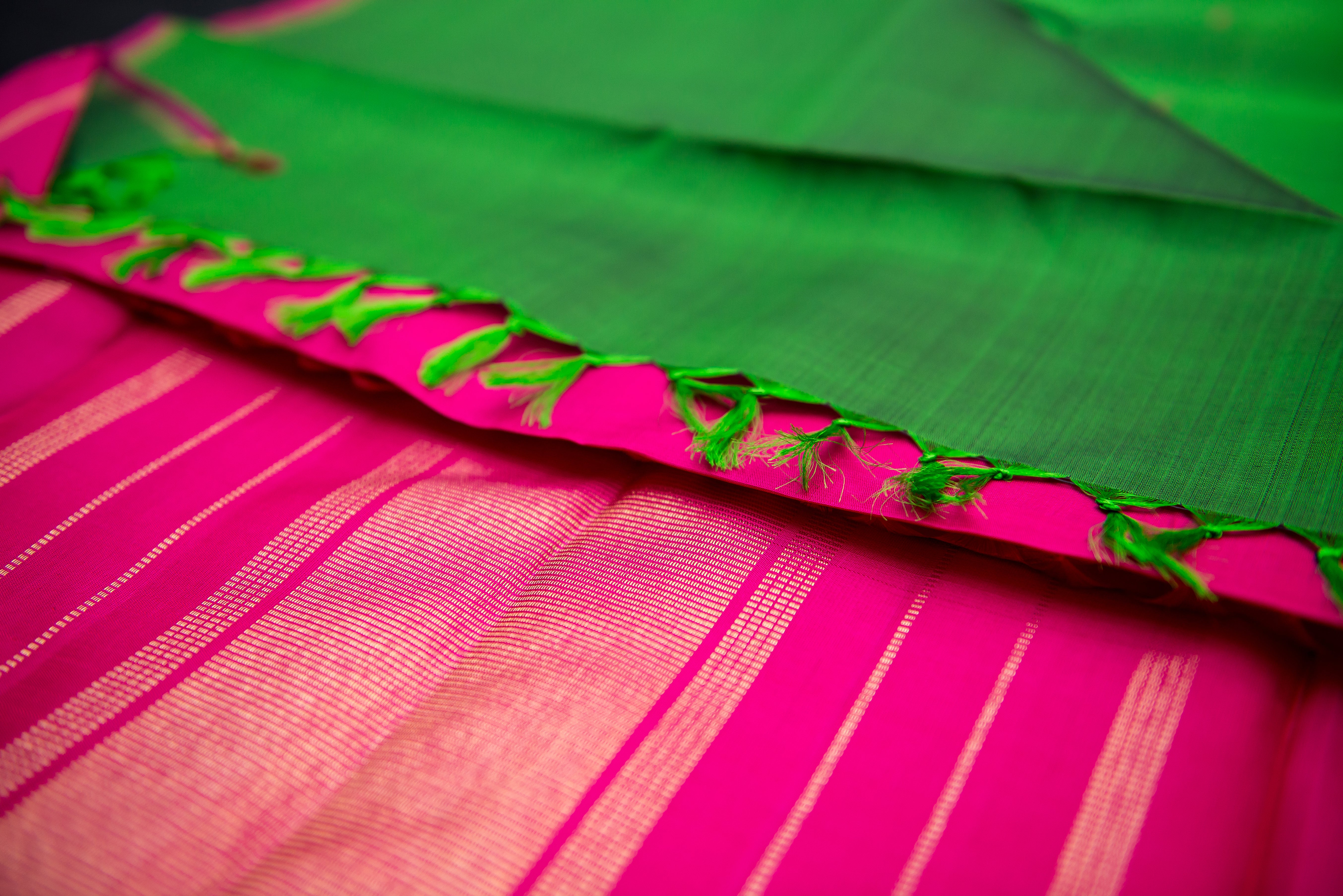 Vibrant Green and Hot Pink Pure Silk Saree