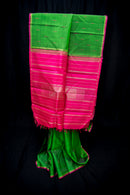 Vibrant Green and Hot Pink Pure Silk Saree