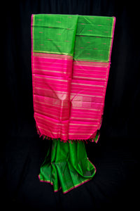 Vibrant Green and Hot Pink Pure Silk Saree