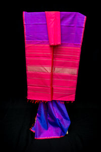 Vibrant Purple Pure Silk Saree with Hot Pink Pallu