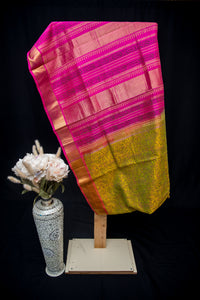 Chartreuse Yellow/Green Block Print Silk Cotton Saree