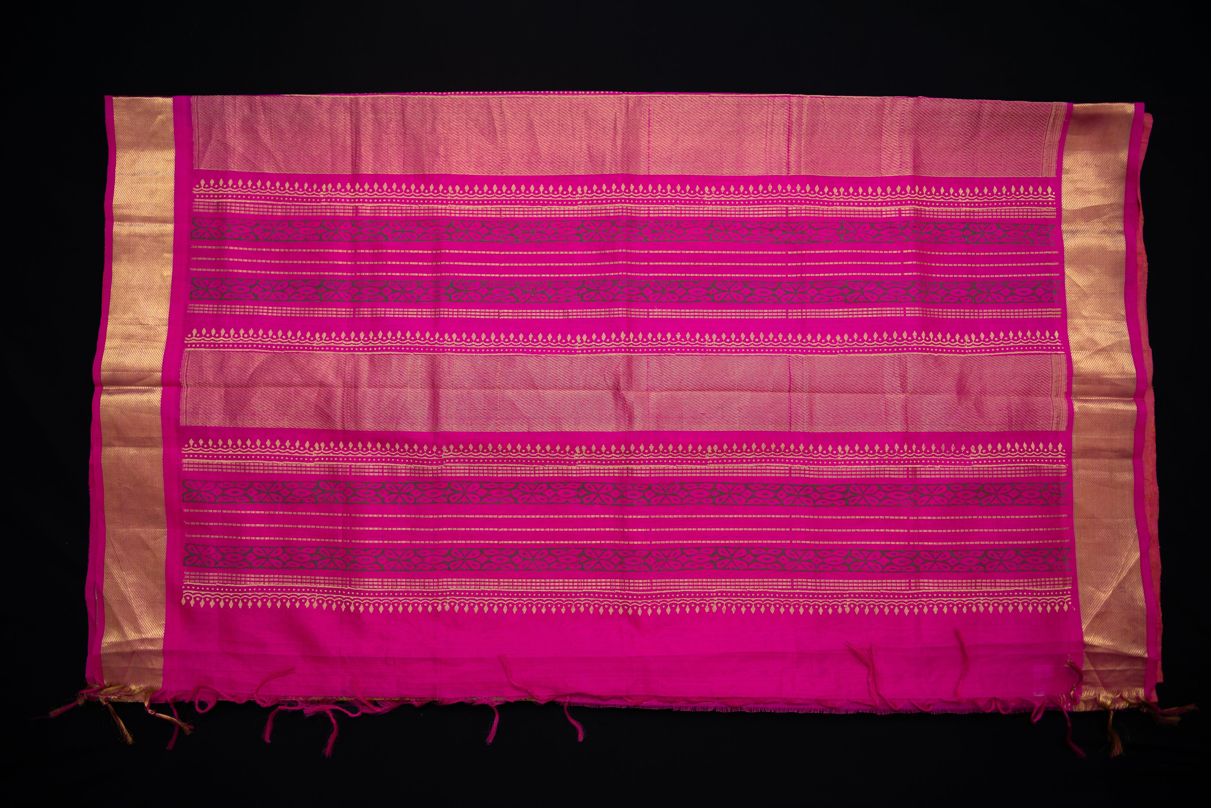 Chartreuse Yellow/Green Block Print Silk Cotton Saree
