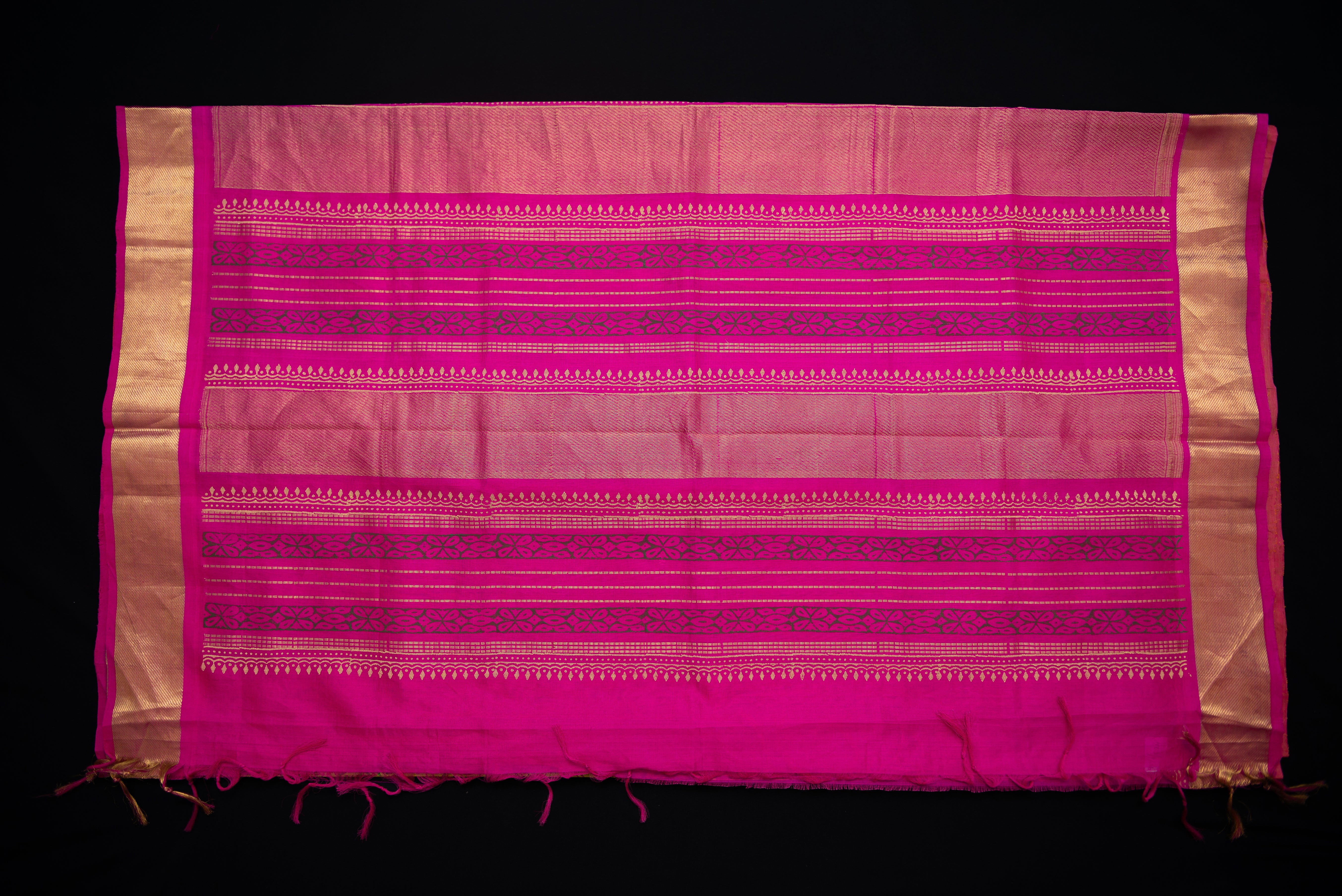 Chartreuse Yellow/Green Block Print Silk Cotton Saree