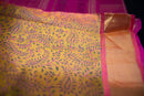Chartreuse Yellow/Green Block Print Silk Cotton Saree