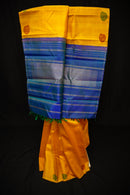 Radiant Golden-Yellow Pure Siilk Saree with Royal Blue Pallu