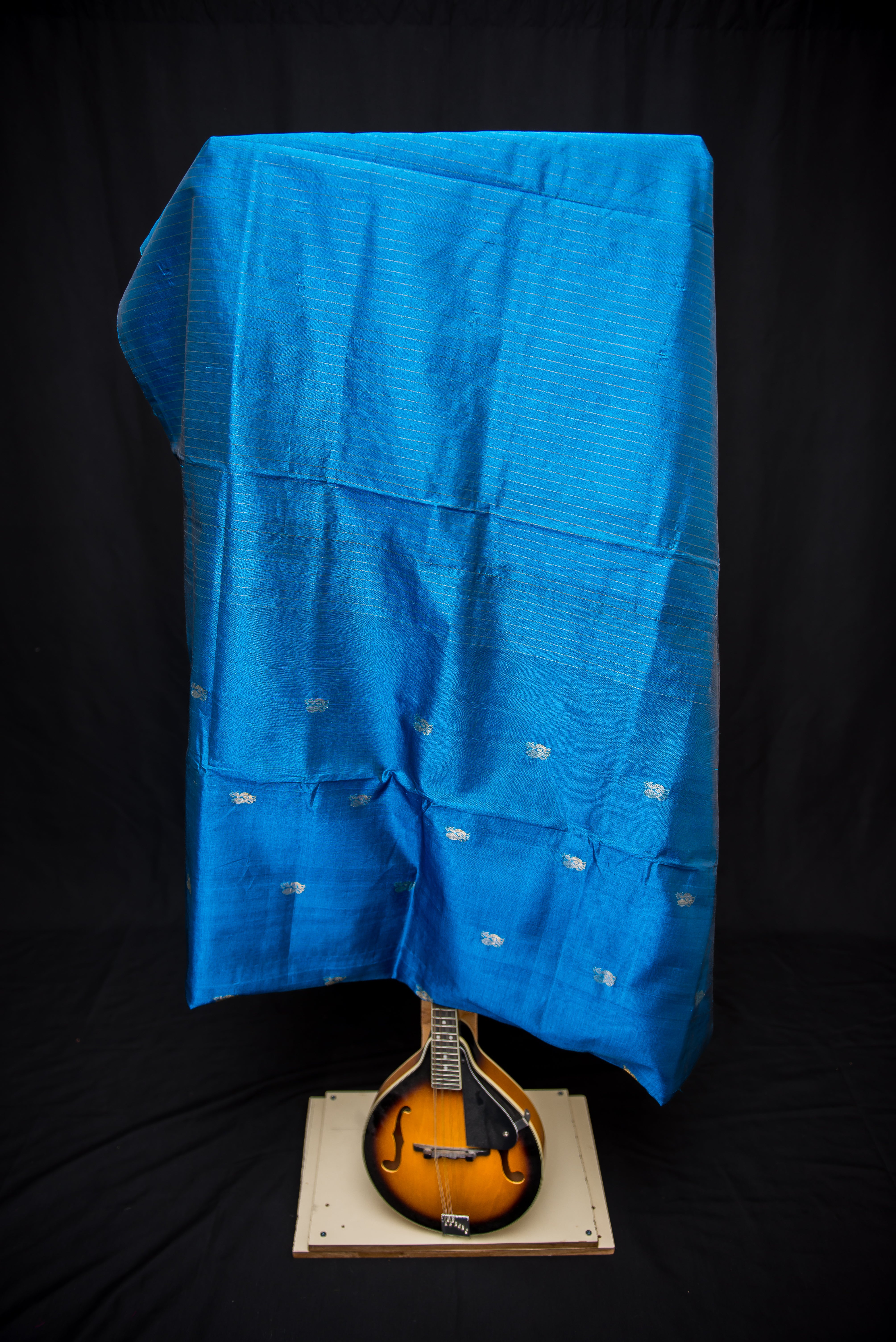Luminous Azure Blue Silk Cotton Saree with Zari Motifs