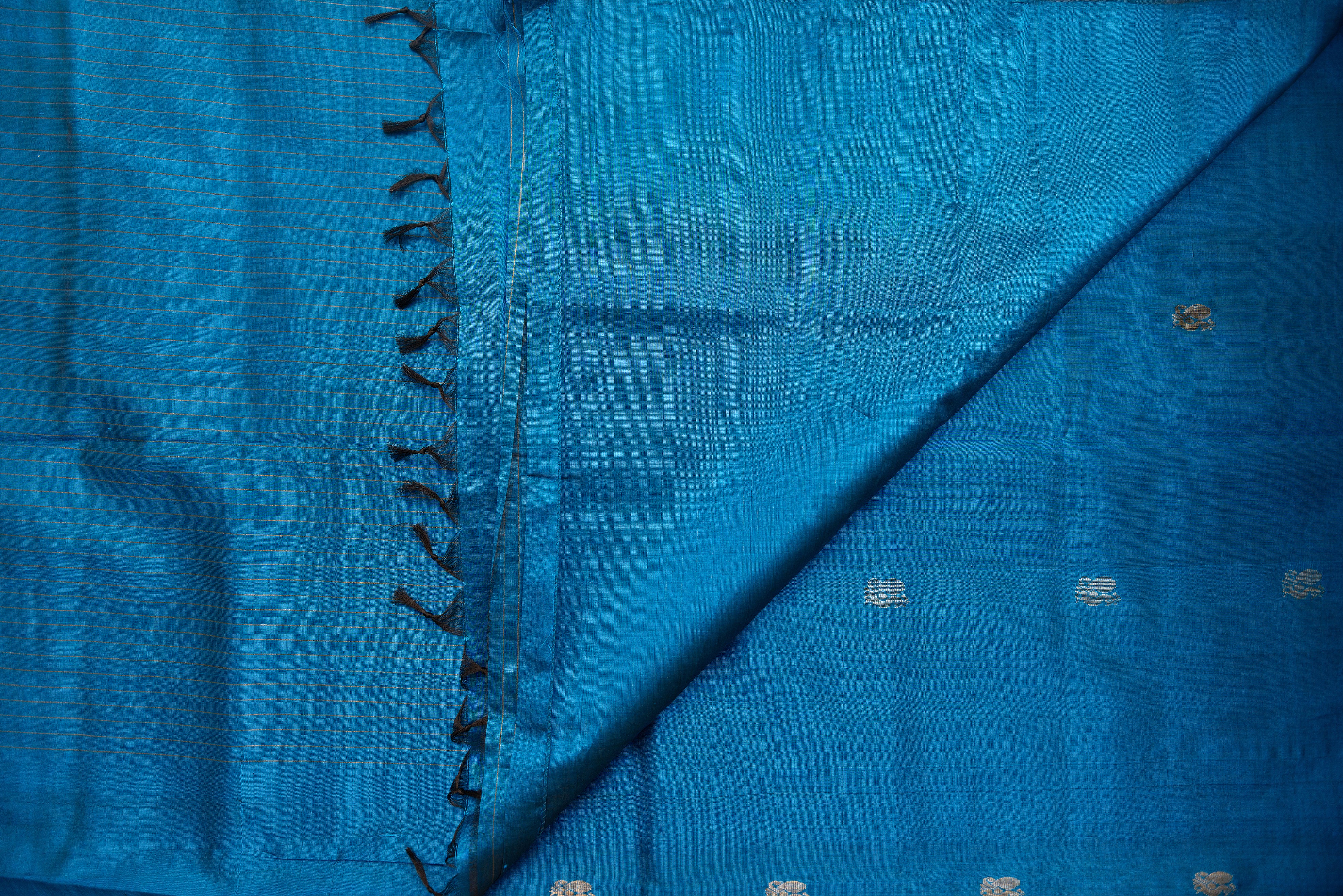 Luminous Azure Blue Silk Cotton Saree with Zari Motifs