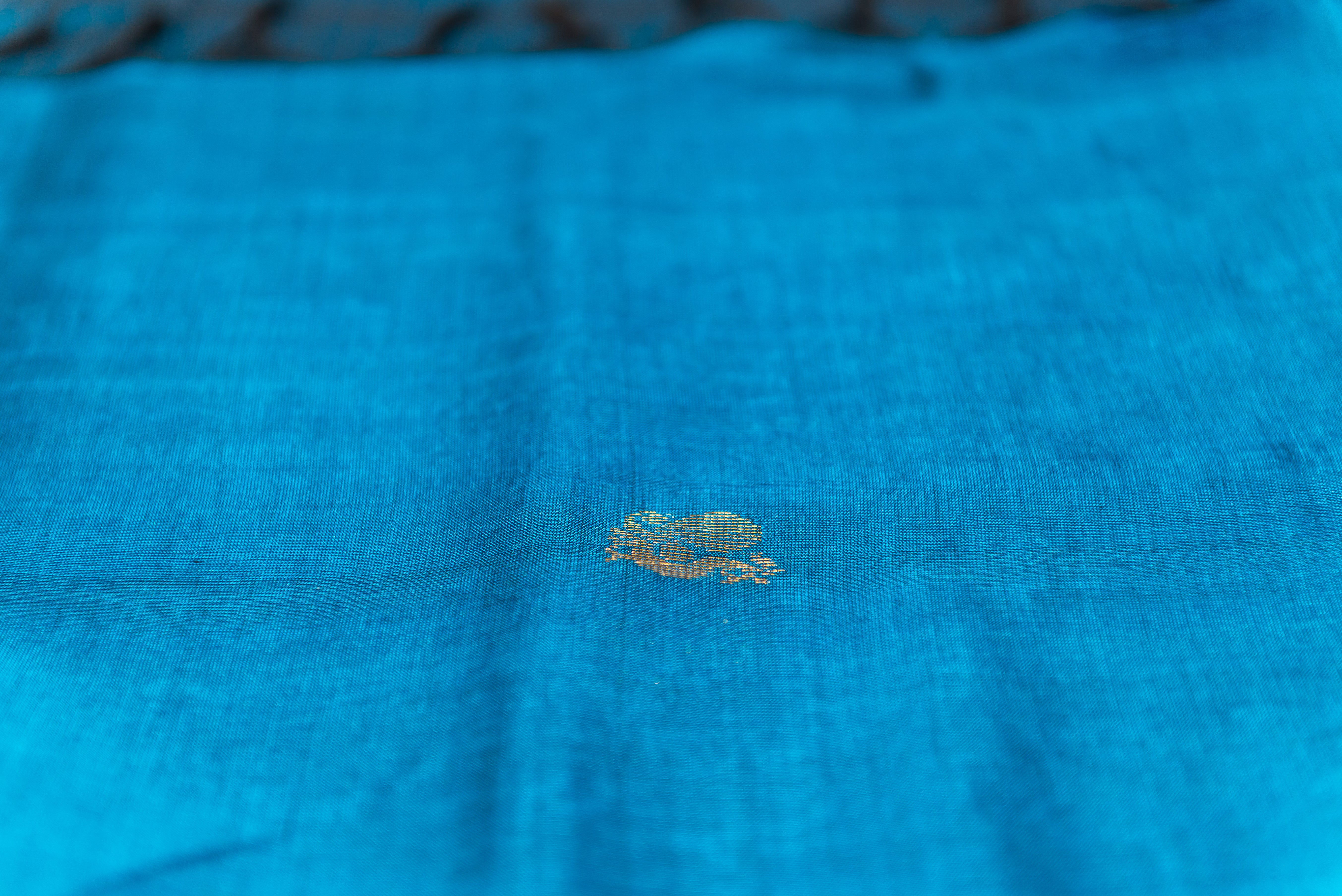 Luminous Azure Blue Silk Cotton Saree with Zari Motifs