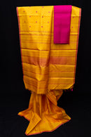 Sunny Yellow Pure Threadwork Silk Saree with Fuchsia buttas
