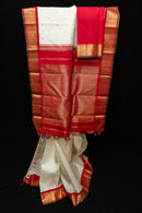 Classic Ivory Pure Silk Saree with Grand Red Gold Zari Pallu