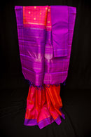 Electrifying Lotus Pink Pure Silk Saree with a Royal Purple Pallu